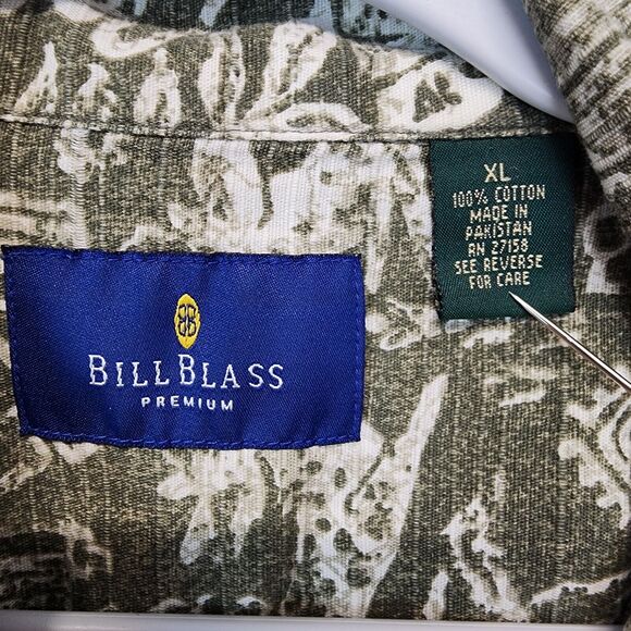 Bill Blass Aztec Hawaiian Shirt Mens XL Green 100% Cotton Button Front Aloha - Picture 13 of 13